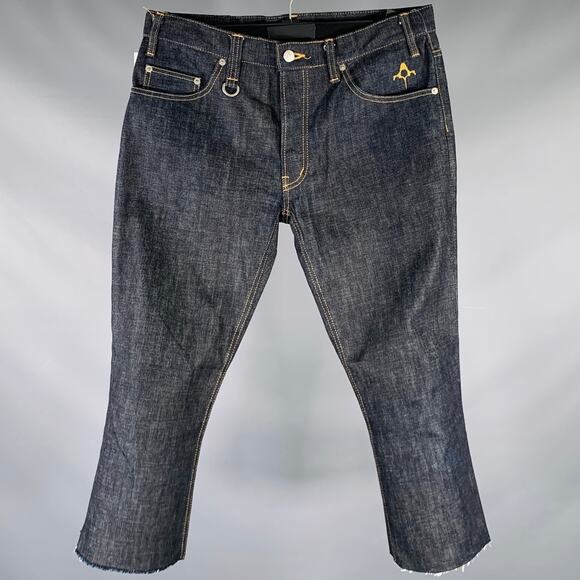 BACKBONE Size L Navy Cotton Straight Raw Edge Jeans - Picture 1 of 6